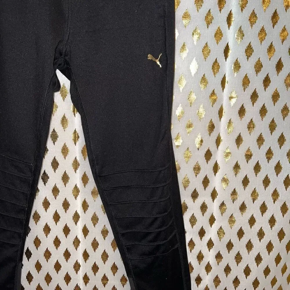 Puma leggings medium gold ribbed knees size M